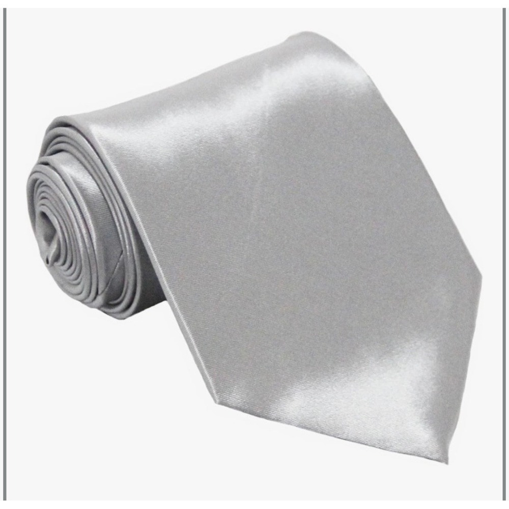 Soophen Mens Silver Grey Satin Solid Color Necktie Formal Tie prom wedding